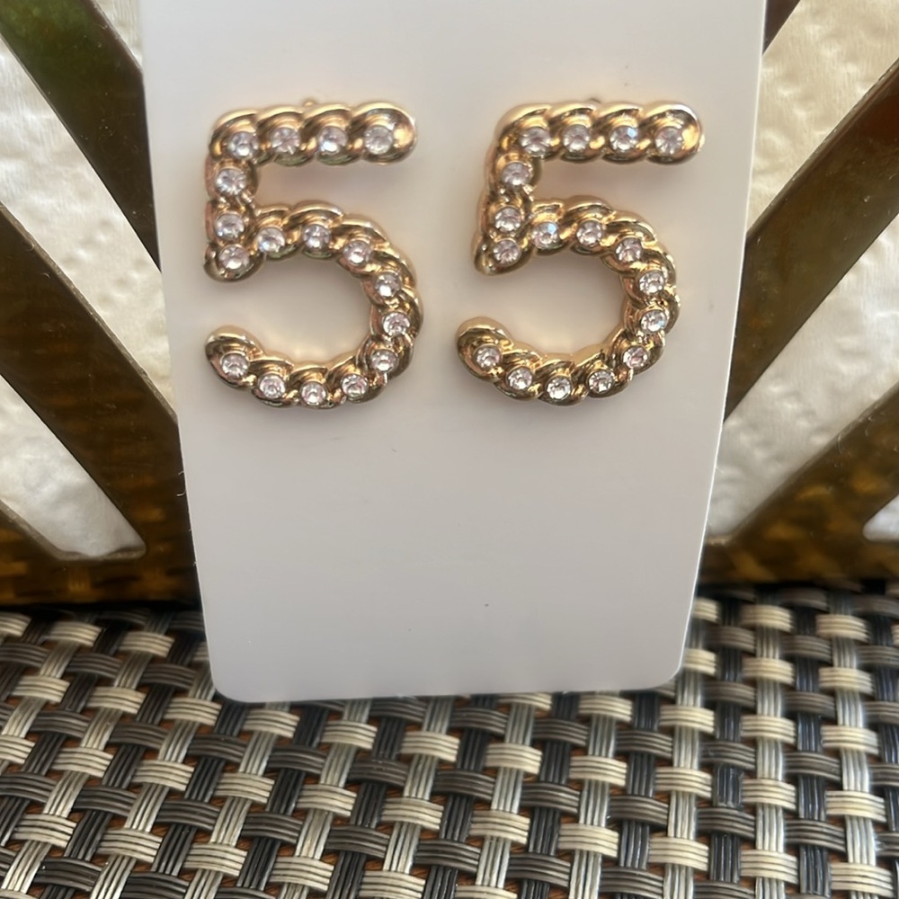 NEW Gold Number 5 Earrings - Picture 6 of 6